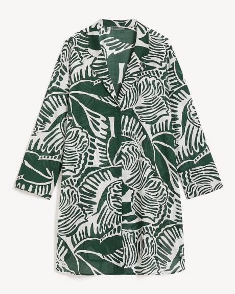 Chemisier long cache-maillot en coton à motif de feuillage