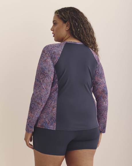 Textured Dotted Long-Sleeve Rashguard with Built-In Bra