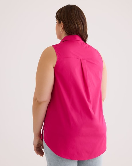 Sleeveless Buttoned-Down Tunic with Eyelet Front Yoke