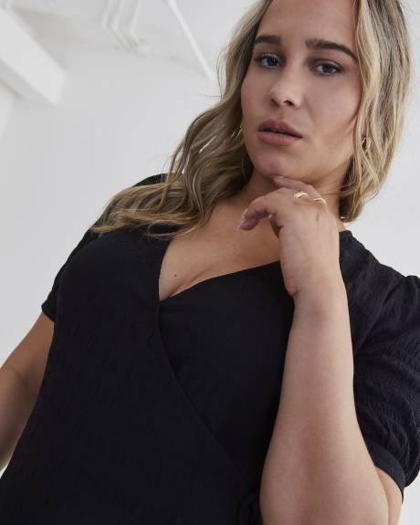 Black Ruffled Edge Wrap Dress - Addition Elle