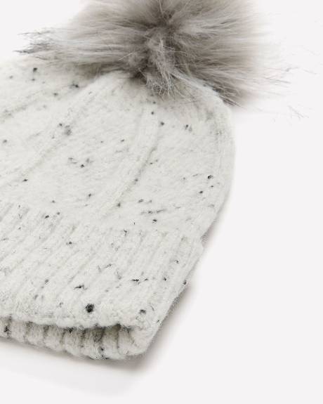 Nep Yarn Cuff Beanie with Pompom
