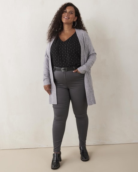 Open Cardigan with Ribbed Pockets