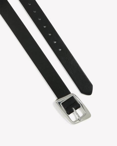 Black Faux-Leather Belt with Uneven Rectangle Buckle
