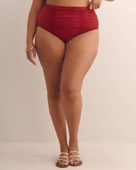 Red High-Waisted Satin Swim Brief