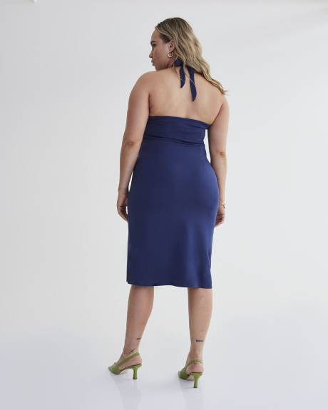 Navy Halter Neck Dress with Knotted Waist - Addition Elle