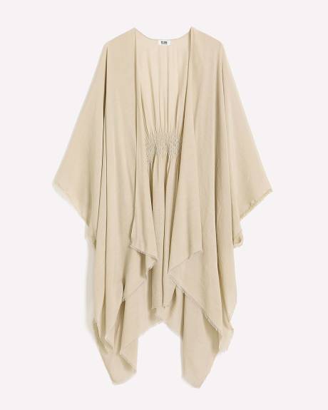 Beige Long Knit Cape with Back Smocking