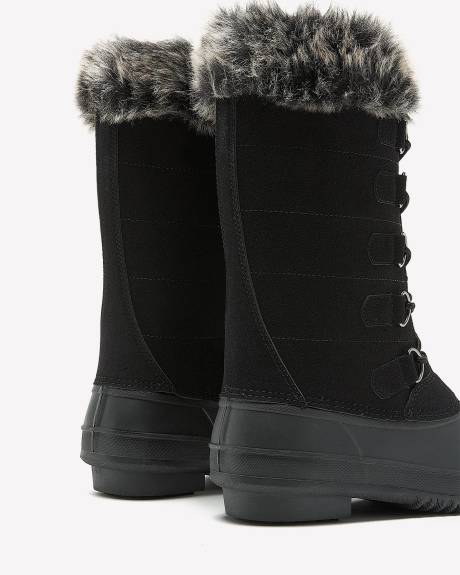 Bottes d'hiver hydrofuge avec rebord en fourrure synthétique, pied très large