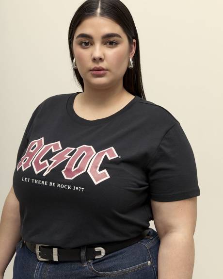 Black Short-Sleeve Tee with AC/DC Print