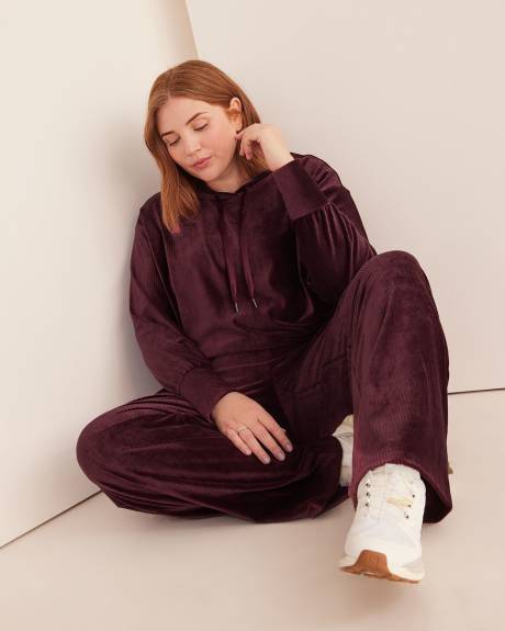 Ribbed Velvet Hooded Top - Active Zone