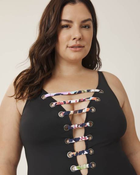 Black Lace-Down One-Piece Swimsuit - Bleu Rod Beattie