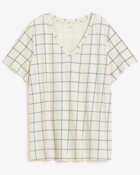 T-shirt à manches courtes et col en V, coupe boyfriend