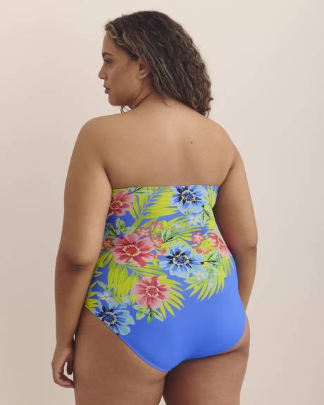 Maillot une-pièce fleuri de style bandeau froncé - Bleu by Rod Beattie