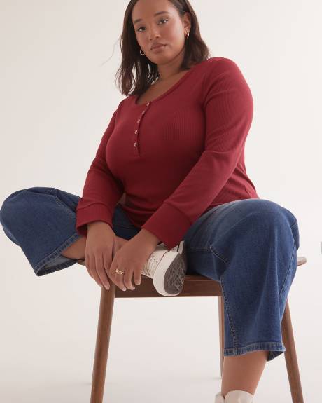 Haut henley en tricot gaufré à manches longues