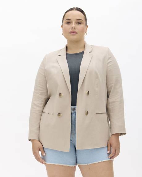 Beige Linen Blend Blazer - Addition Elle