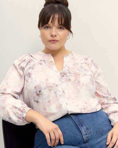 Long-Sleeve Floral Buttoned Down Blouse - Addition Elle
