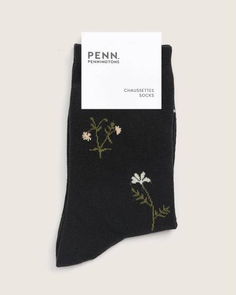 Crew Socks with Botanical Floral Print
