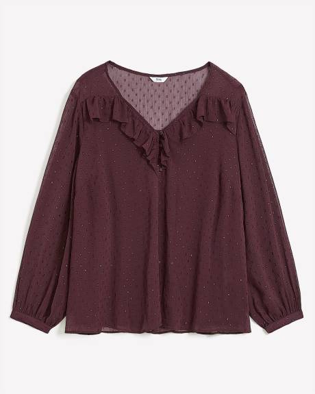 Blouse à manches longues avec encolure en V et volants
