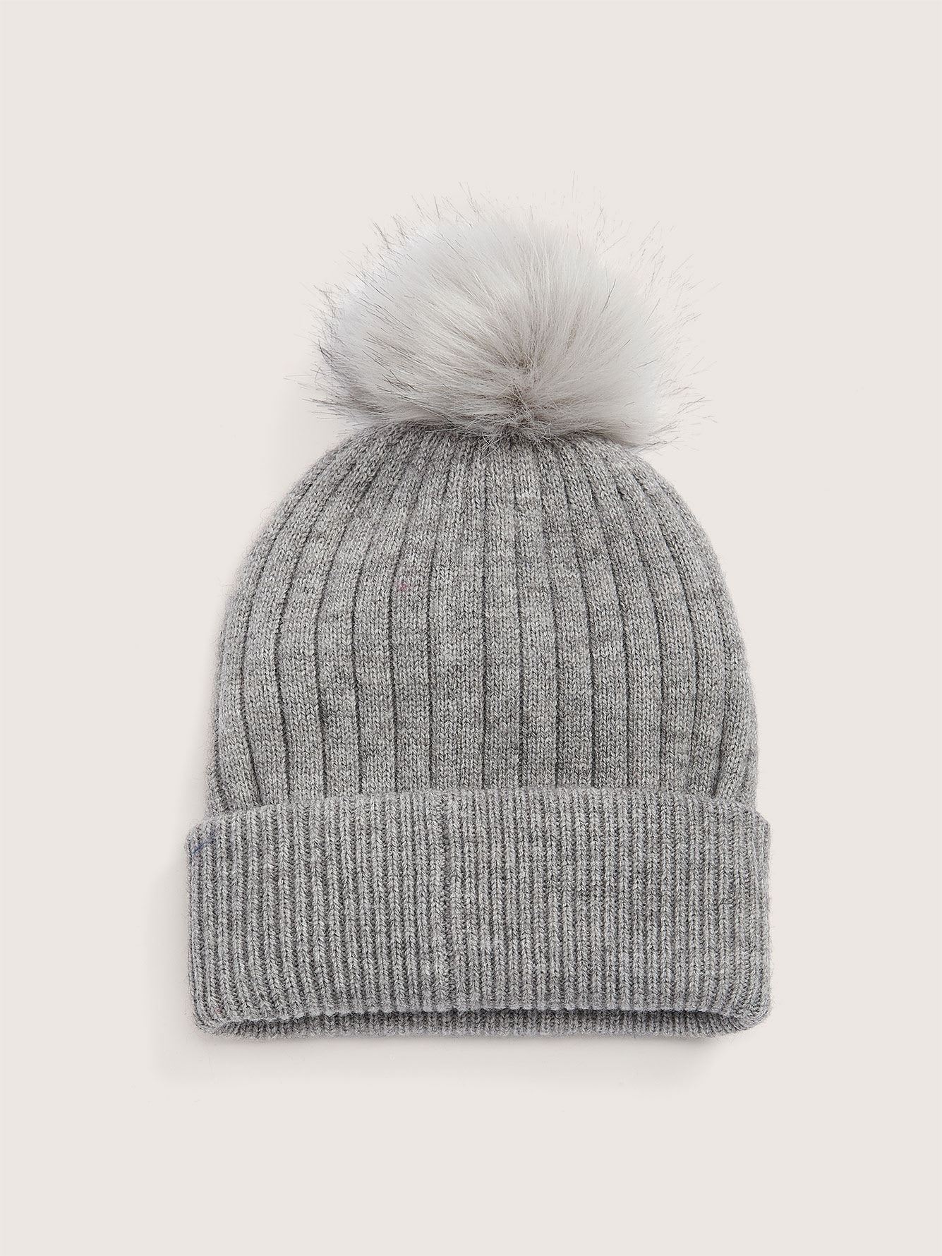 Ribbed Beanie With Pompom and Fleece Lining | Penningtons