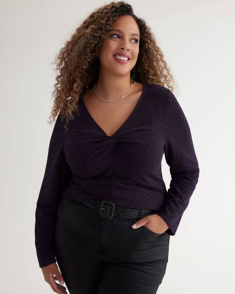 Black Twisted V-Neck Knit Top