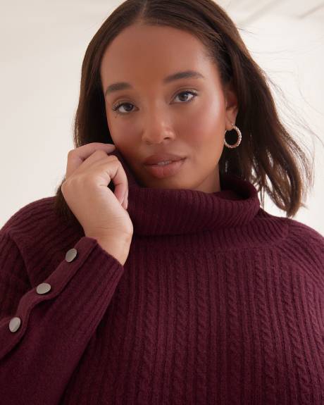 Cable Knit Tunic Sweater with Cowl Neck