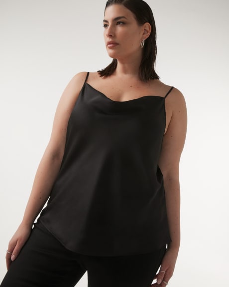 Satin Cami Blouse with Draped Neckline - Addition Elle