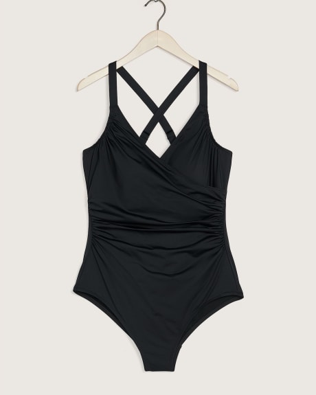 Maillot de bain une pièce à devant croisé, uni