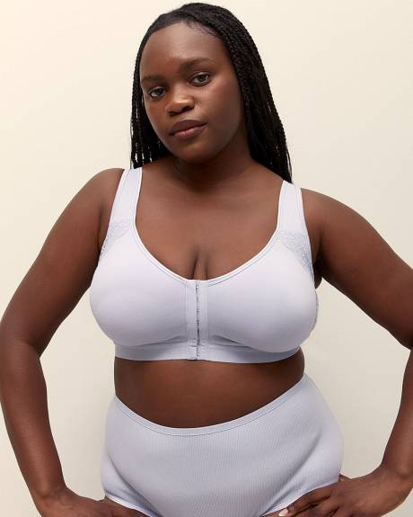 Front-Closure Wireless Heather Cotton Bra with Lace Trims - ti Voglio