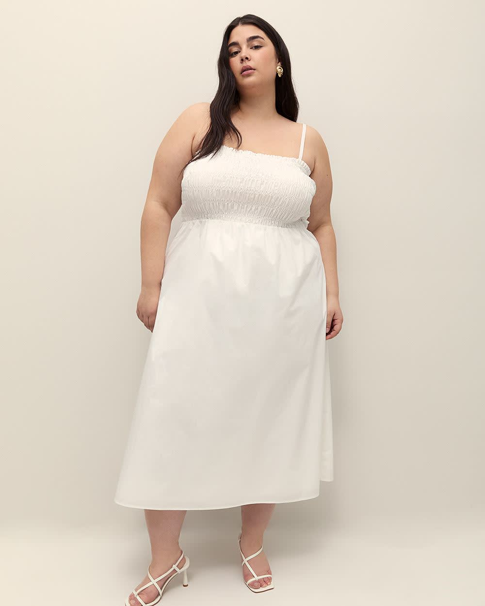 Poplin Smocked Midi Dress with Removable Straps