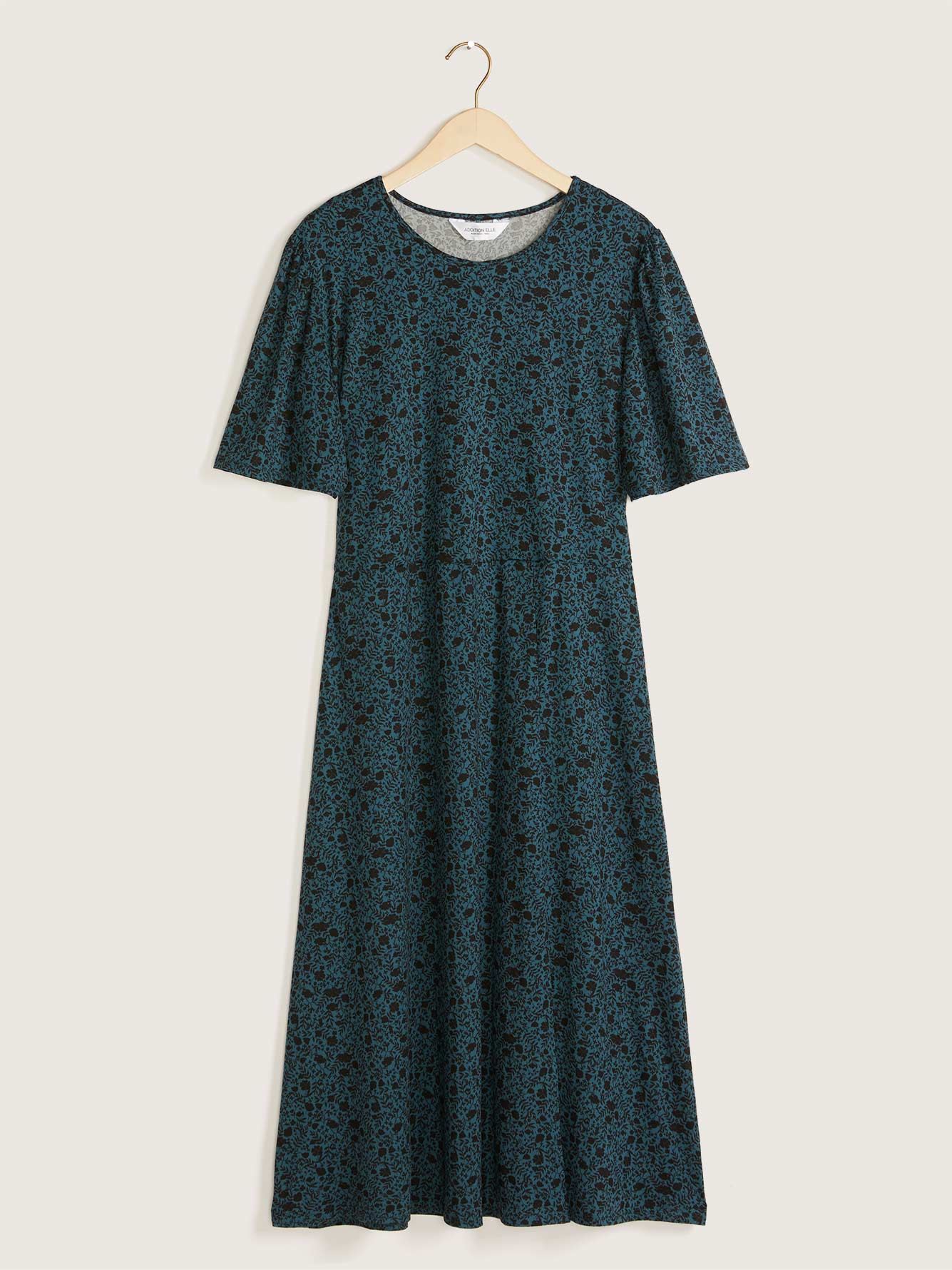 Printed Short Sleeve Midi Dress with Front Slit - Addition Elle ...