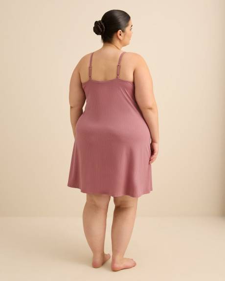 Sleeveless Rib Knit Nightgown with Lace - D&eacute;esse Collection