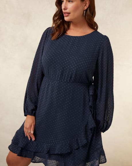 Solid Faux-Wrap Dress with Ruffled Hem - Addition Elle