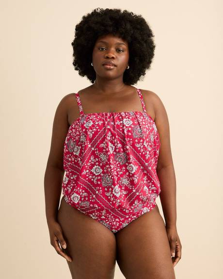 Haut tankini imprim&eacute; flatteur &agrave; bretelles convertibles