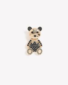 Broche dorée en forme d'ourson avec pierres scintillantes noires