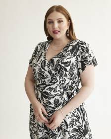 Blouse à encolure croisée, motif de feuilles, tissu responsable