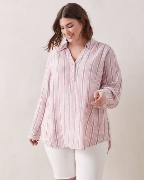 Linen Blend Striped Tunic Shirt - In Every Story