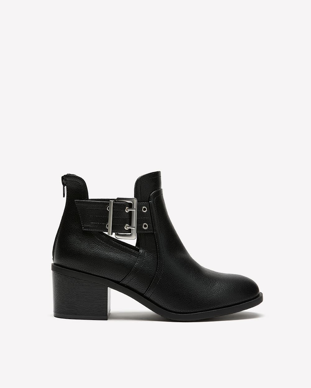 Extra Wide Width, Black Riding Bootie with Side Buckle