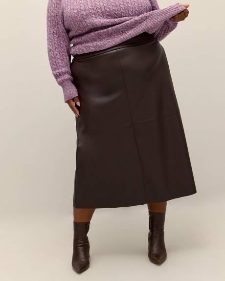 Brown Faux Leather Midi Skirt