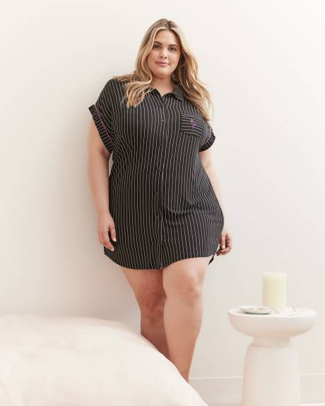 Responsible, Buttoned-Down Sleepshirt, Black & White Stripes - ti VOGLIO