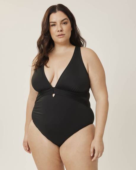 Maillot une-pièce uni avec encolure en V