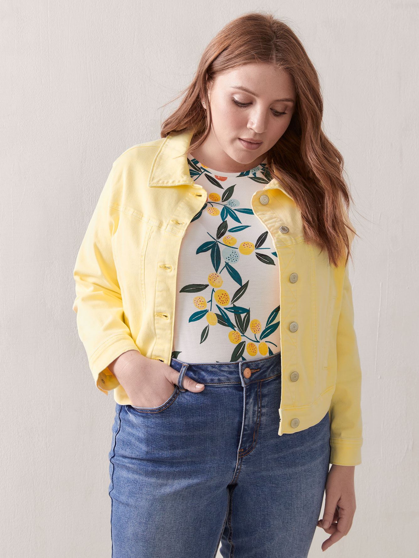 plus size yellow denim jacket