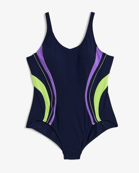 Maillot une-pièce avec bandes ondulées et col en V, tissu responsable - Finz