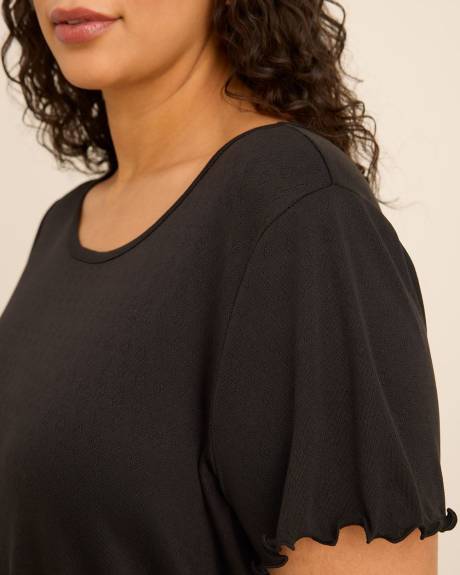 Black Heart Pointelle Pyjama Top with Lettuce Edge Sleeves - ti Voglio