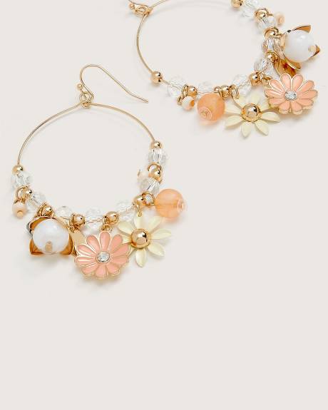 Hoop Earrings with Floral Charms