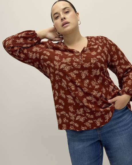 A-Line V-Neck Knit Top with Smocked Shoulders