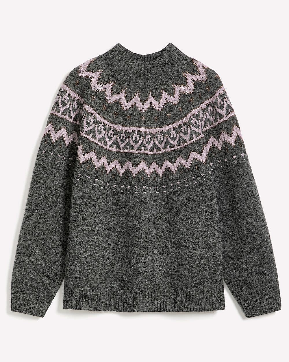 Grey Mock-Neck Sweater with Metallic Fair Isle Print Grey Mock-Neck Sweater with Metallic Fair Isle Print