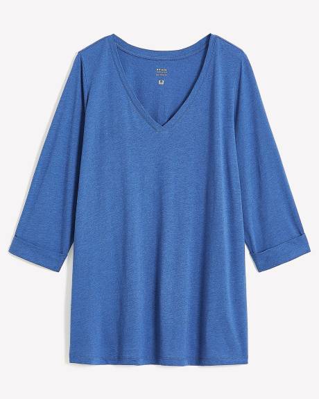 T-shirt à manches 3/4 avec col en V, coupe boyfriend - Essentiels PENN.