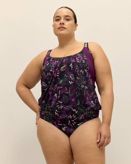 Leaf-Print Tankini with Under Crop Top