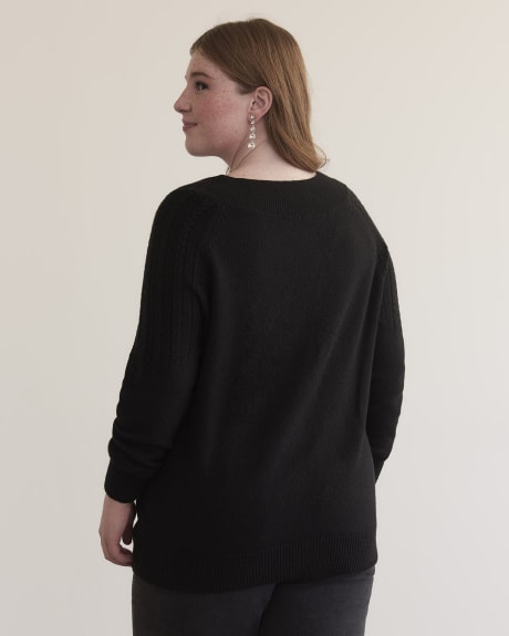 Sweater with Marilyn Neckline and Jewel Button