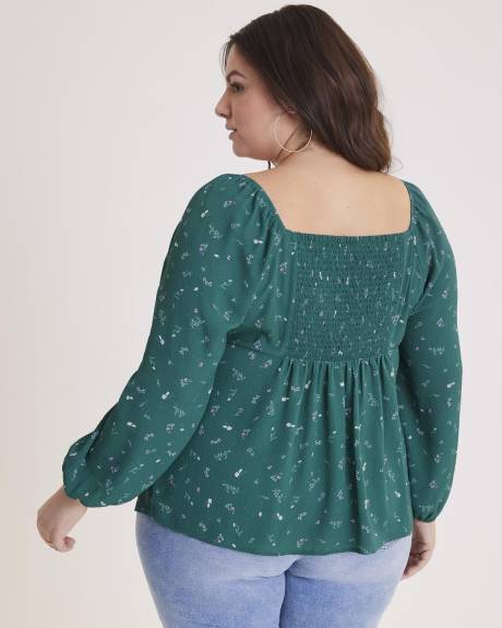 Printed Blouse with Long Balloon Sleeves