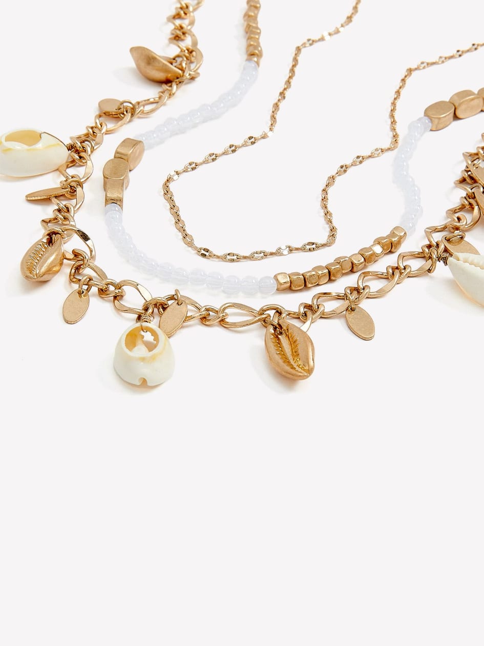 Short Multi-Layer Necklace with Seashell Charm Drops
